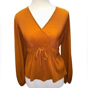 Abercrombie & Fitch Long Sleeve Burnt Orange V-Neck Blouse
